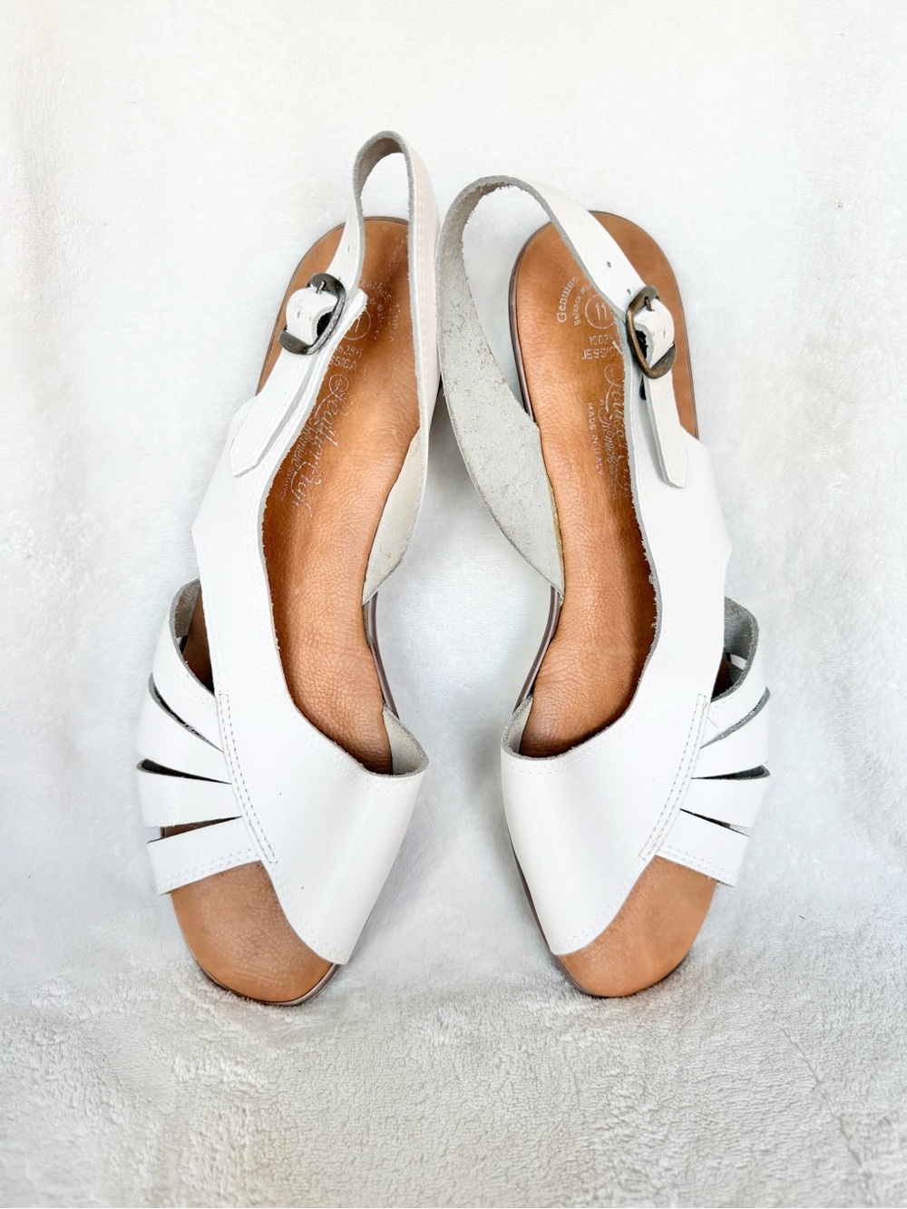 Premiere Collection White Leather Slingback Open-Toe Women's Sandals Size 11
